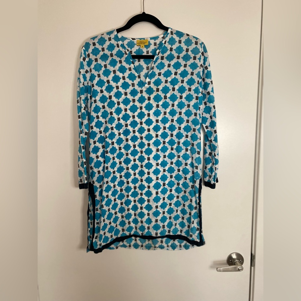 Roberta Roller Rabbit Blue and Gray Geometric Patterned Swim Coverup - Small